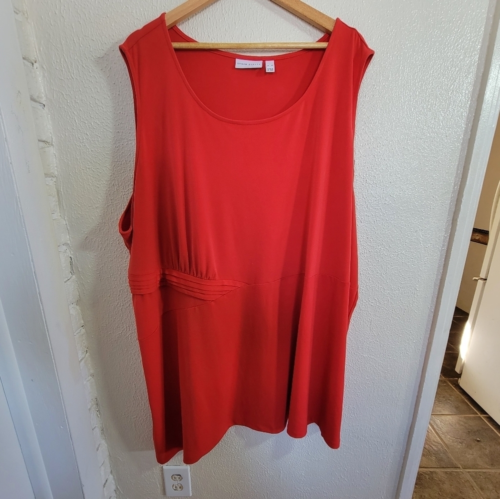 Susan Graver Textured Liquid Knit Tank Blouse Asymmetrical Pleated sz 5X Red